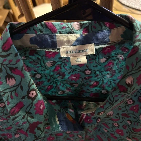 Sundance Vibrant Teal and Purple Floral Blouse - Picture 3 of 11